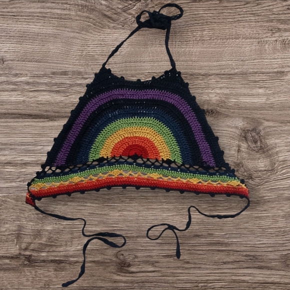 Colorful Rainbow Crochet Halter Top - Picture 1 of 5